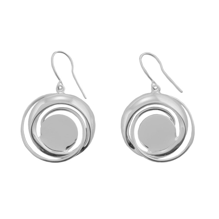 Earwire Dropper Round Swirl with 14mm Pad for Cabochon Silver Plated