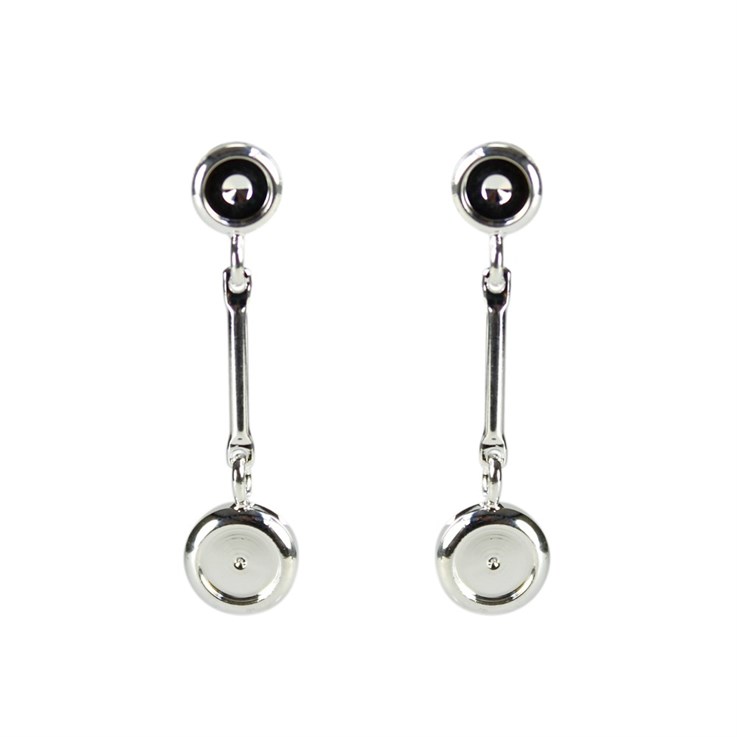 Earstud with Dangle 4mm Cup for Cabochon & 5mm Cup for Cabochon without scrolls Silver Plated