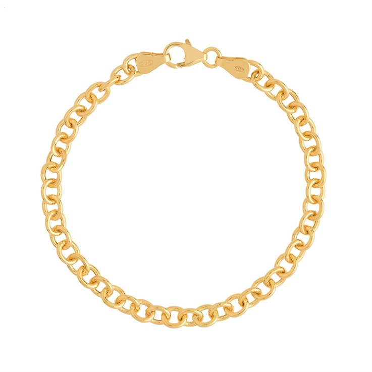 Superior Hollow Belcher Bracelet 7.5" Gold Plated Vermeil ECO Sterling Silver (Anti Tarnish)