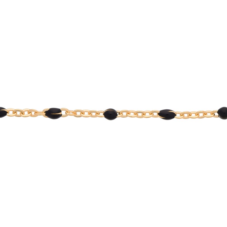 Superior Italian Black Enamel Satellite Chain Loose By the Foot Gold Filled