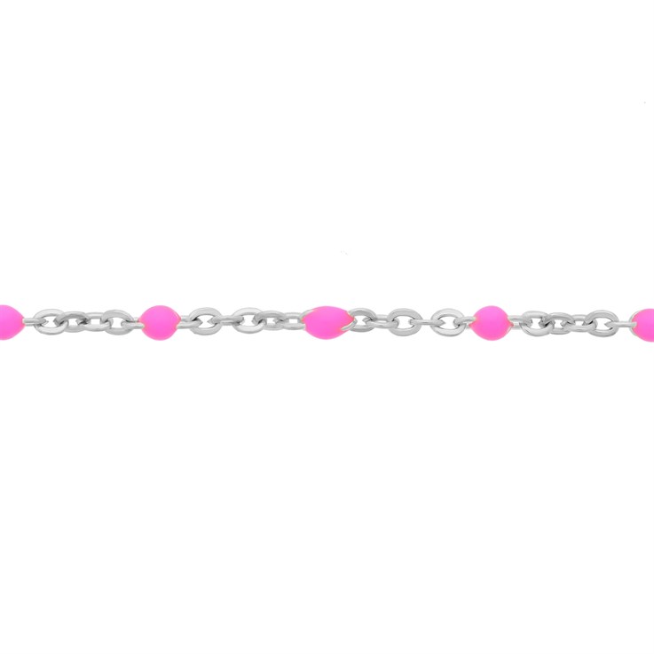 SAMPLE - Pink Enamel Satellite chain 5cm Piece Sterling Silver 5cm