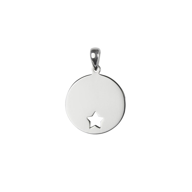 *Cut Out Star in Disc Charm Pendant 20mm Sterling Silver (STS)