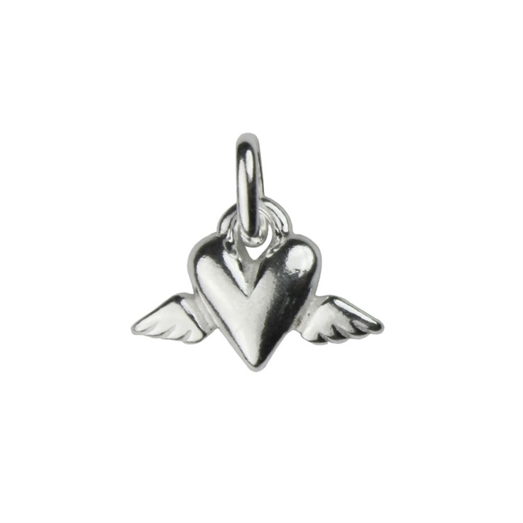 Heart with Wings Charm Pendant   Sterling Silver (STS)