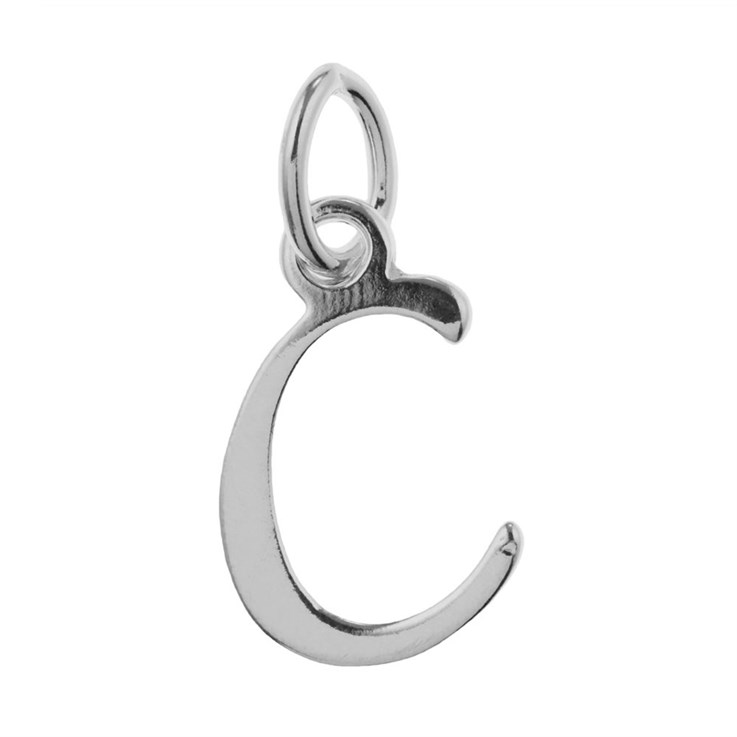 Script Alphabet Letter C Charm Pendant 15x10mm Sterling Silver (STS)