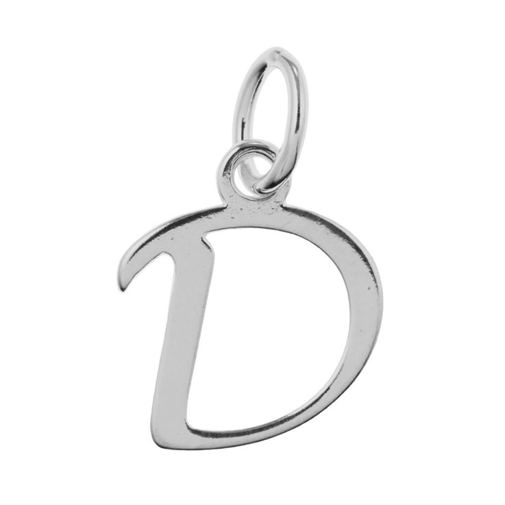 Script Alphabet Letter D Charm Pendant 15x12mm Sterling Silver (STS)