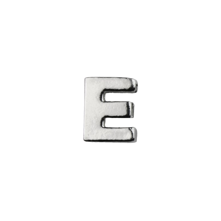 Capital Alphabet Letter E Bead 8x6mm Sterling Silver (STS)