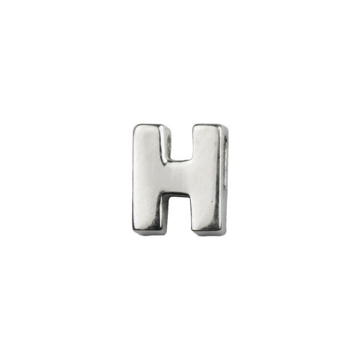 Capital Alphabet Letter H Bead 8x6mm Sterling Silver (STS)