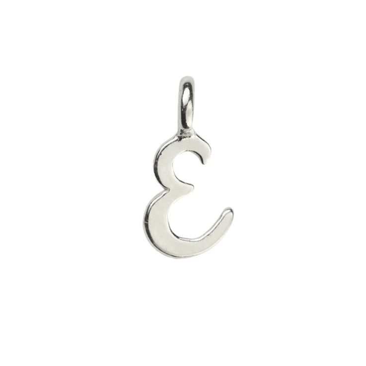 Mini Script Alphabet Letter E Charm Pendant 10x5mm Sterling Silver (STS)