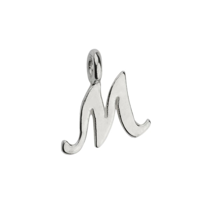 Mini Script Alphabet Letter M Charm Pendant 10x9mm Sterling Silver (STS)