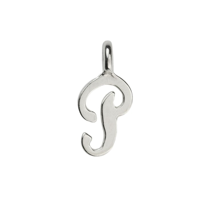 Mini Script Alphabet Letter P Charm Pendant 10x5mm Sterling Silver (STS)