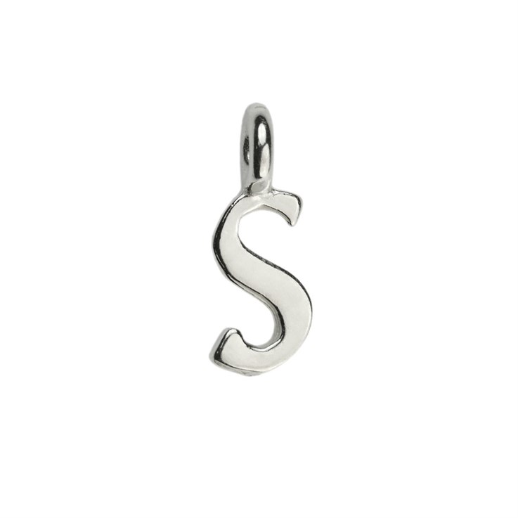 Mini Script Alphabet Letter S Charm Pendant 10x4mm Sterling Silver (STS)