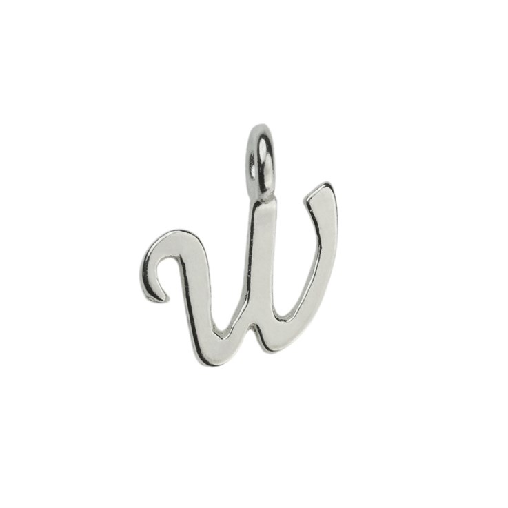 Mini Script Alphabet Letter W Charm Pendant 10x9mm Sterling Silver (STS)