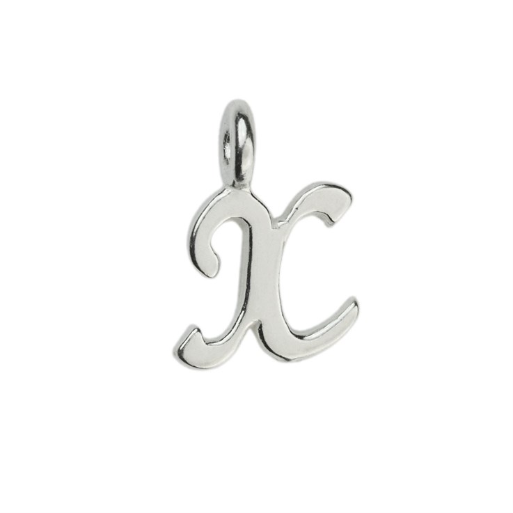 Mini Script Alphabet Letter X Charm Pendant 10x7mm Sterling Silver (STS)