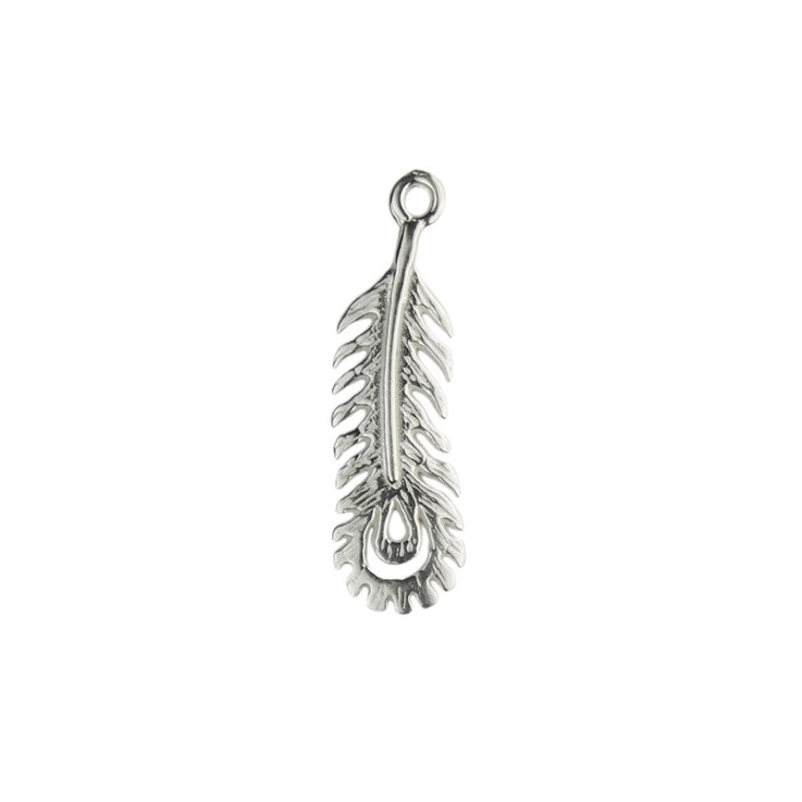 Peacock Feather Charm Pendant 20x6mm Sterling Silver (STS)