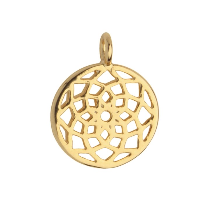 Superior Mandala Design 13x10.5mm Round Pendant Gold Plated