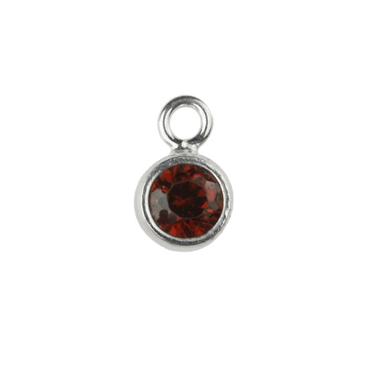 Ruby 4mm CZ Crystal in  5mm Sterling Silver  Charm - Birthstone July