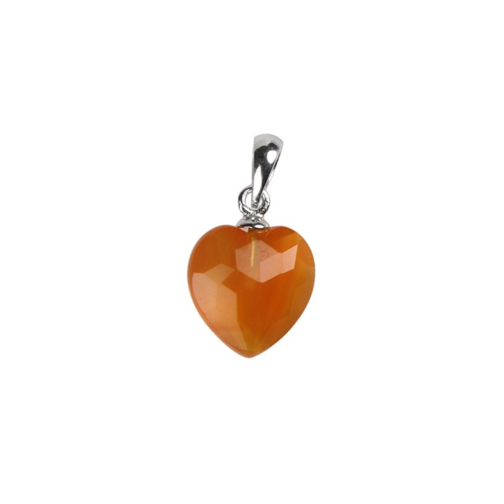 Carnelian Gemstone Facet Heart 12mm Pendant with Bail Sterling Silver