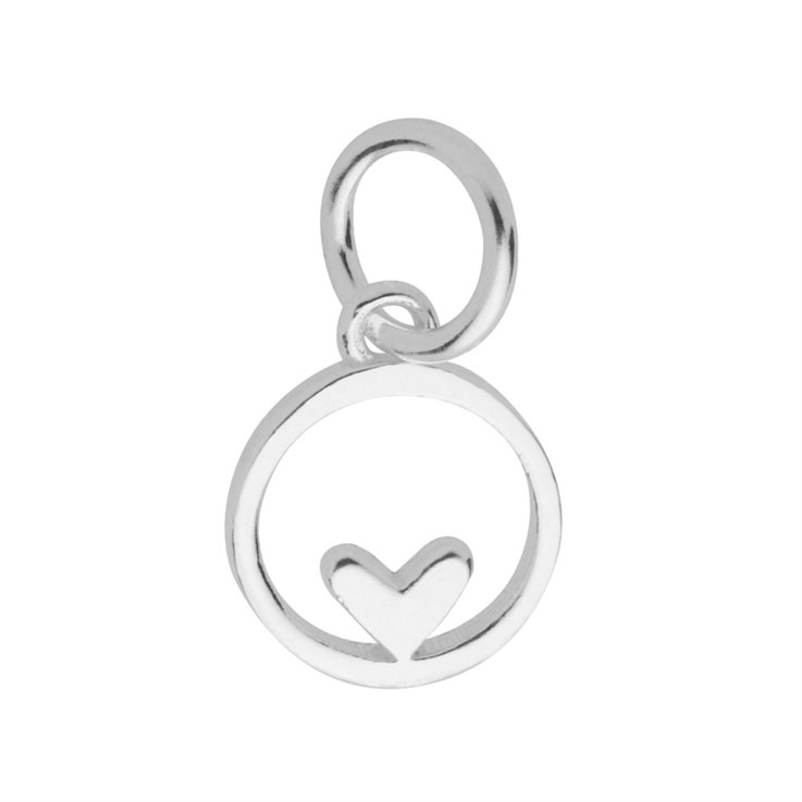 Heart in Circle 10mm Charm Pendant Sterling Silver