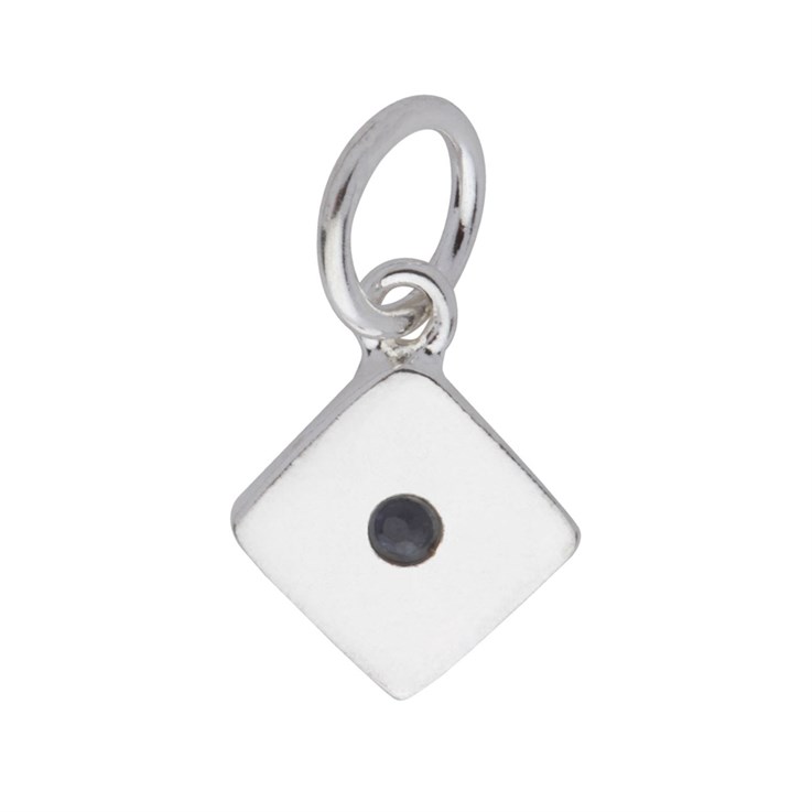 Sapphire Heavy Square 8mm Charm Pendant Sterling Silver