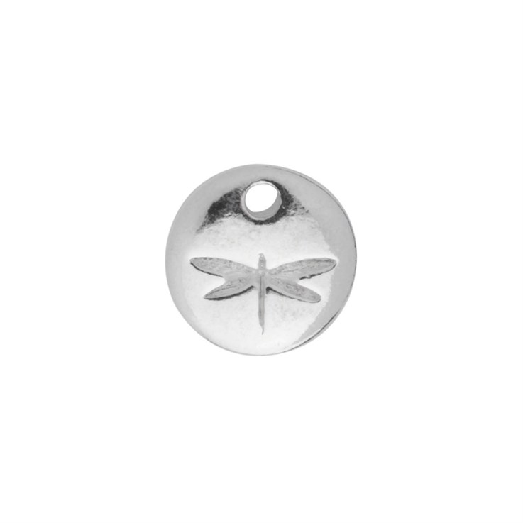 Tiny Dragonfly 7mm Disc Charm Pendant Sterling Silver