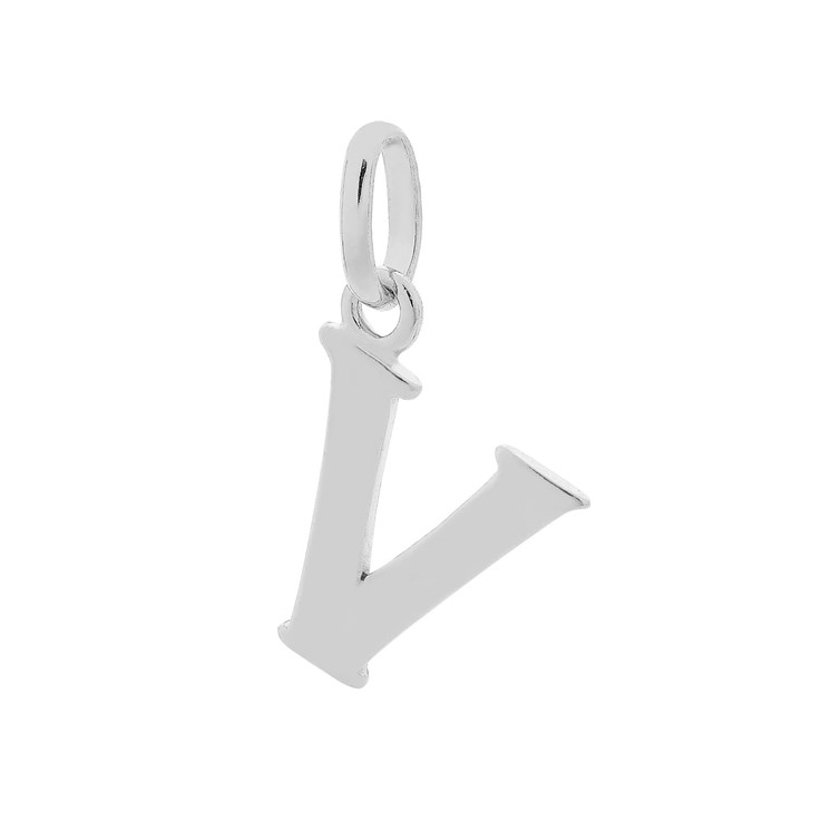 Large Uppercase Alphabet Letter V Charm Pendant 15x12mm Sterling Silver (STS)