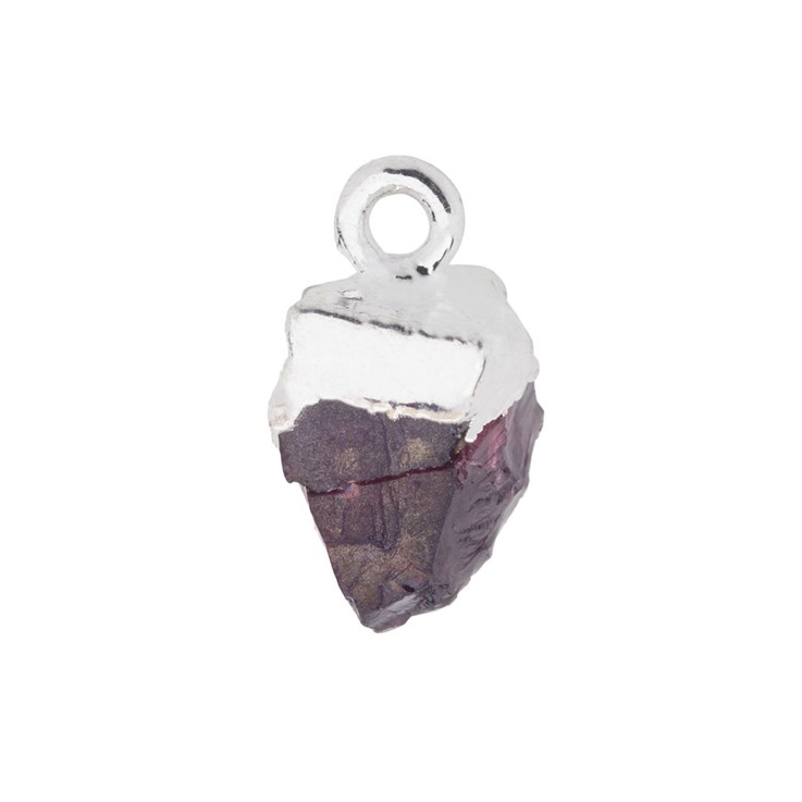 Garnet Raw Gemstone Pendant/Dropper 8-10mm Birthstone January Sterling Silver Electroplated