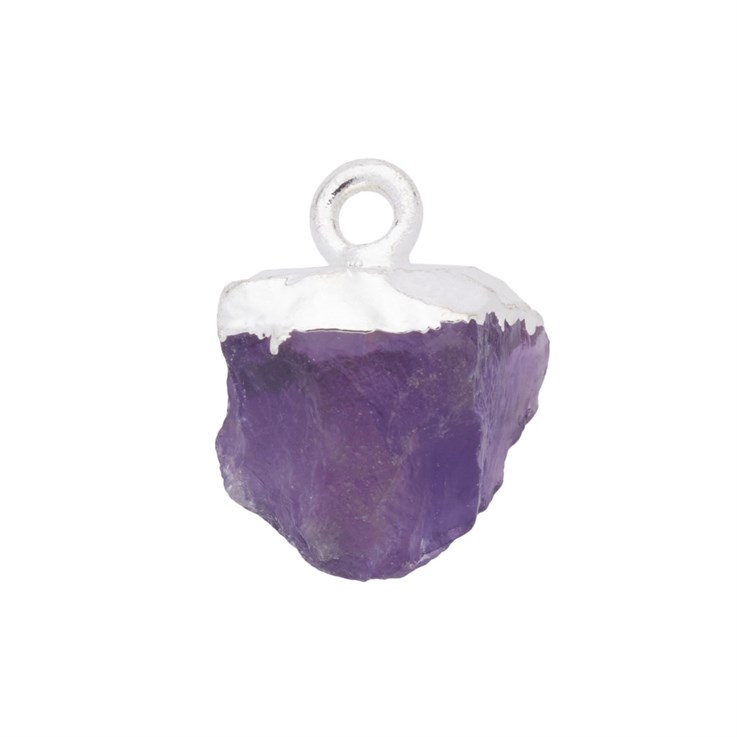 Amethyst Raw Gemstone Pendant/Dropper 8-10mm Birthstone February Sterling Silver Electroplated