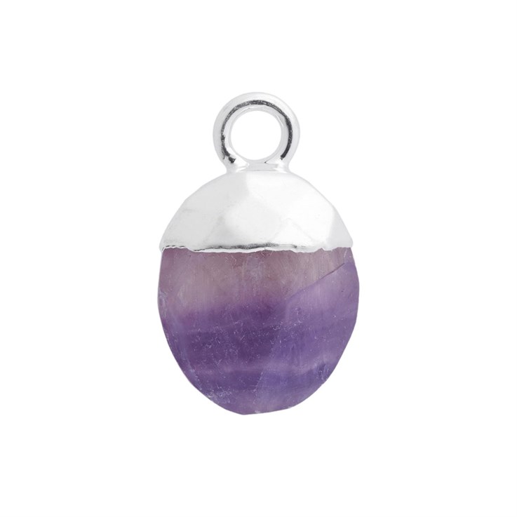 Fluorite Gemstone Oval Briolette Pendant/Dropper 8x10mm Sterling Silver Electroplated