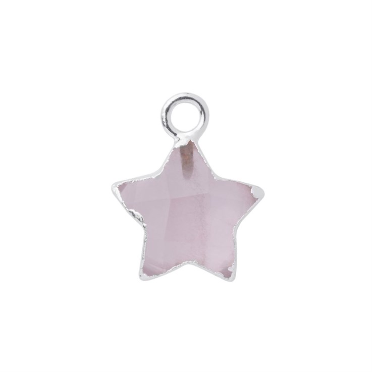 Rose Quartz Gemstone Faceted Star Shape 10mm Pendant/Dropper Sterling Silver Electroplated