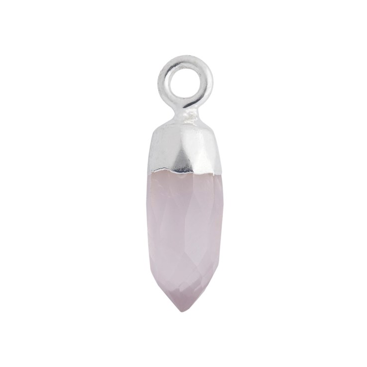 Rose Quartz Gemstone Point 13x5mm Pendant/Dropper Sterling Silver Electroplated