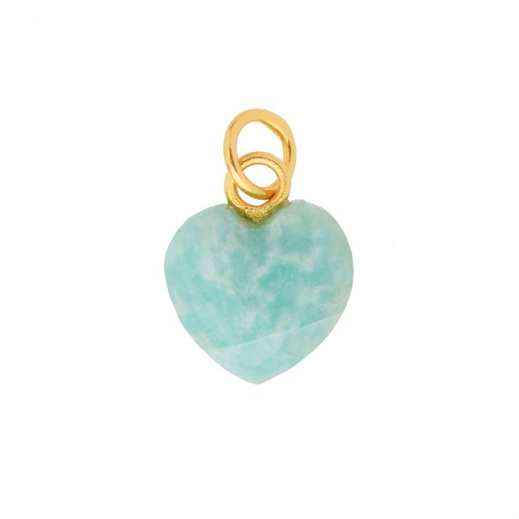 Facet Amazonite Heart Shape 10mm Pendant Gold Plated Vermeil Sterling Silver