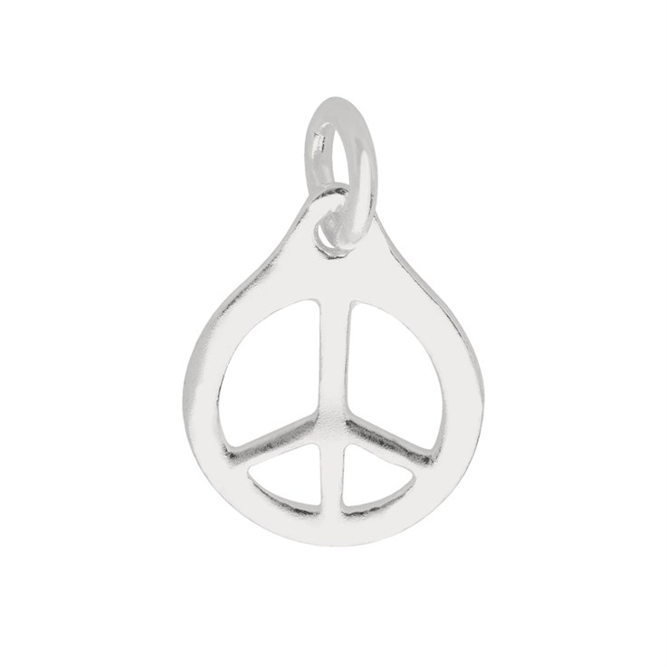 Peace Sign Charm/Pendant Appx 12.5x10.5mm inc. Loop Sterling Silver