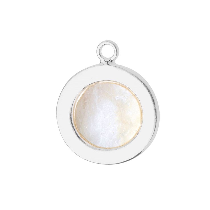 Mother of Pearl Disc Charm Round 12mm Sterling Silver