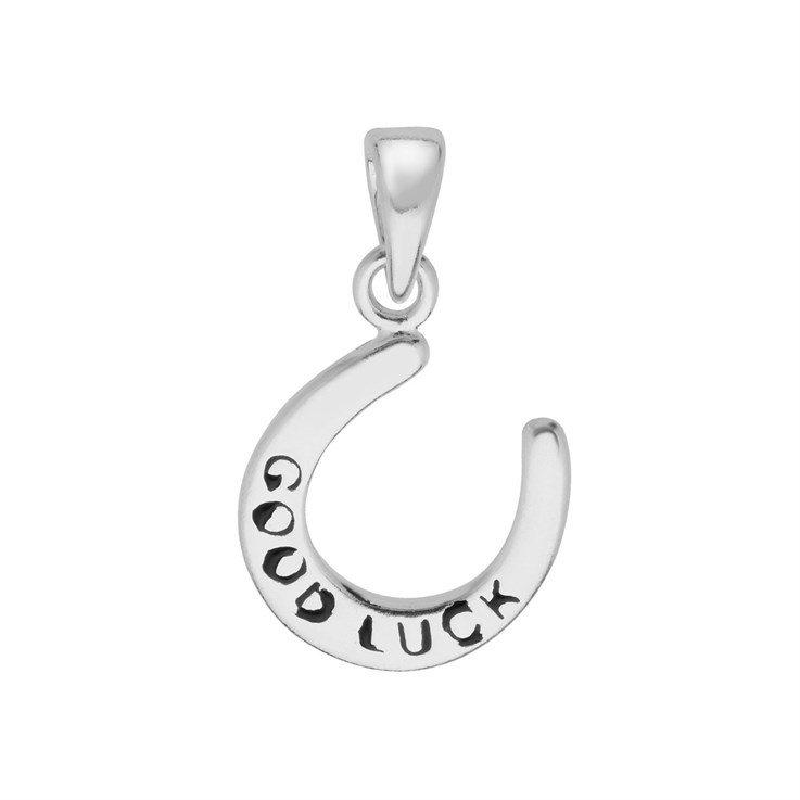 Good Luck Inscribed Horseshoe Charm/Pendant 16x11.5mm  Sterling Silver