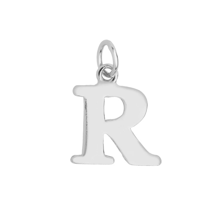 Large Serif Uppercase Alphabet Letter R Charm Pendant 13x12mm Sterling Silver (STS)