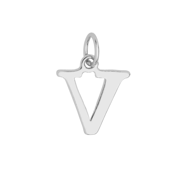 Large Serif Uppercase Alphabet Letter V Charm Pendant 13x11mm Sterling Silver (STS)