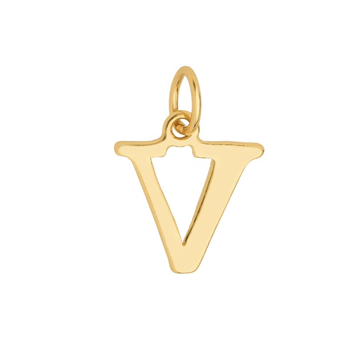 Large Serif Uppercase Alphabet Letter V Charm Pendant 13x11mm Gold Plated Sterling Silver Vermeil