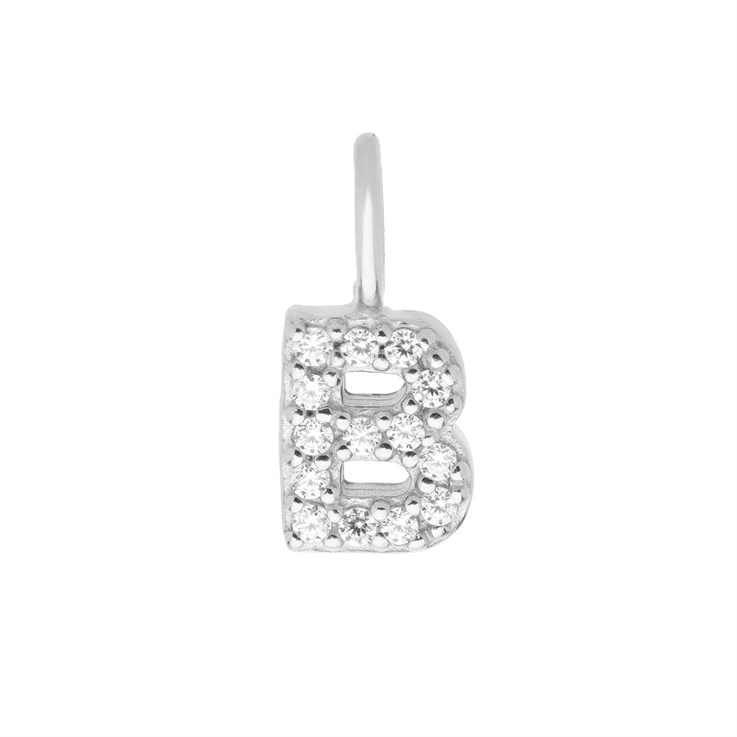 Mini Uppercase CZ Alphabet Letter B Charm Pendant 10.6mm inc. loop x 4.87mm Sterling Silver