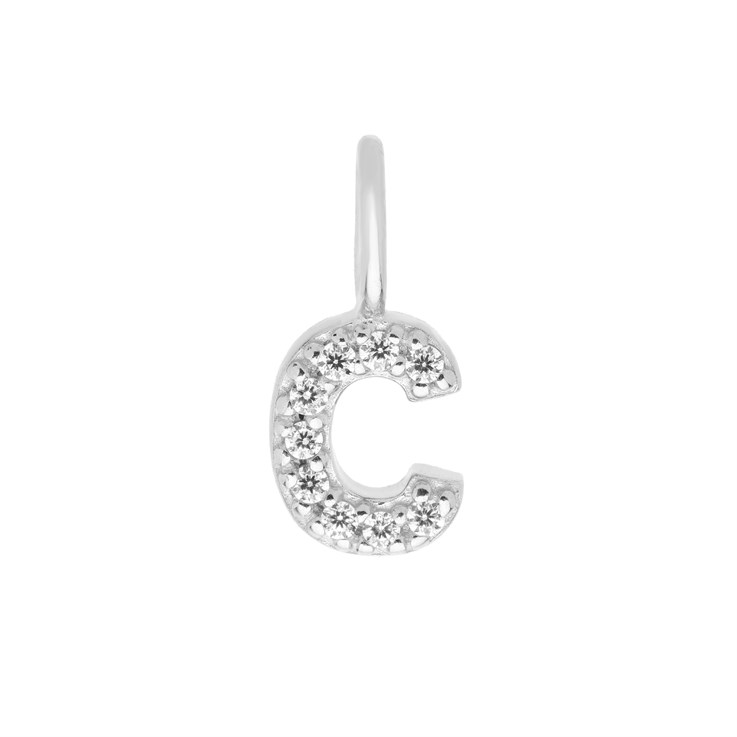 Mini Uppercase CZ Alphabet Letter C Charm Pendant 10.78mm inc. loop x 4.85mm Sterling Silver