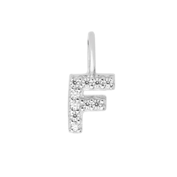 Mini Uppercase CZ Alphabet Letter F Charm Pendant 10.55mm inc. loop x 4.85mm Sterling Silver