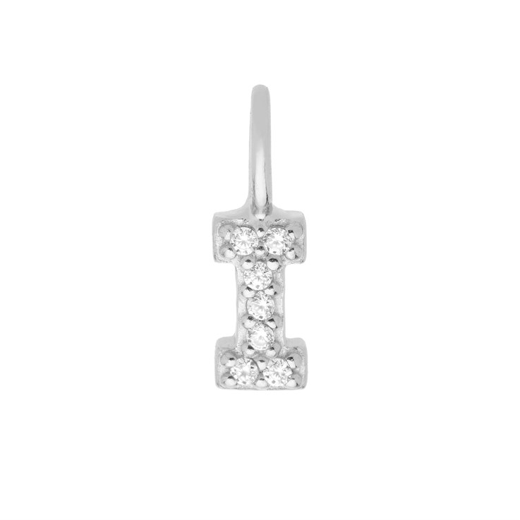 Mini Uppercase CZ Alphabet Letter I Charm Pendant 10.5mm inc. loop x 3.17mm Sterling Silver