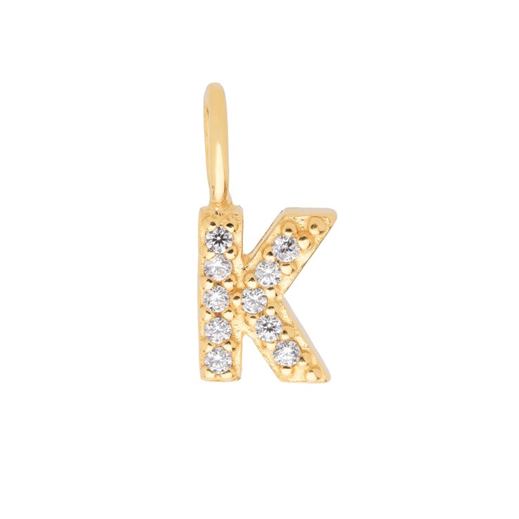 Mini Uppercase CZ Alphabet Letter K Charm Pendant 10.9mm inc. loop x 4.84mm Gold Plated Sterling Silver Vermeil