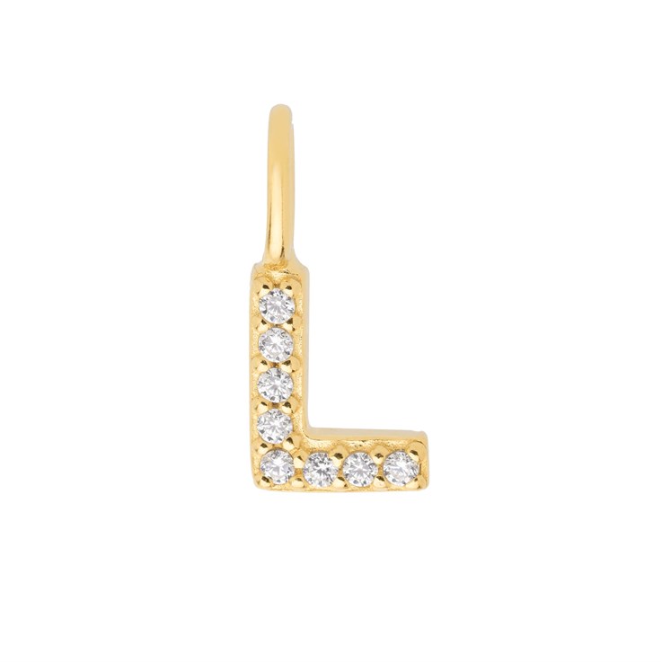 Mini Uppercase CZ Alphabet Letter L Charm Pendant 10.5mm inc. loop x 4.89mm Gold Plated Sterling Silver Vermeil