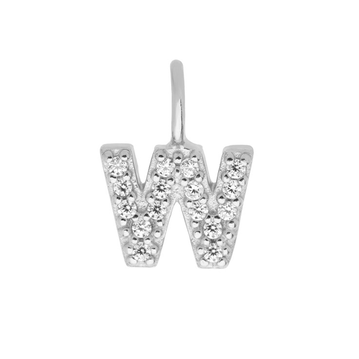 Mini Uppercase CZ Alphabet Letter W Charm Pendant 10.8mm inc. loop x 7.8mm Sterling Silver