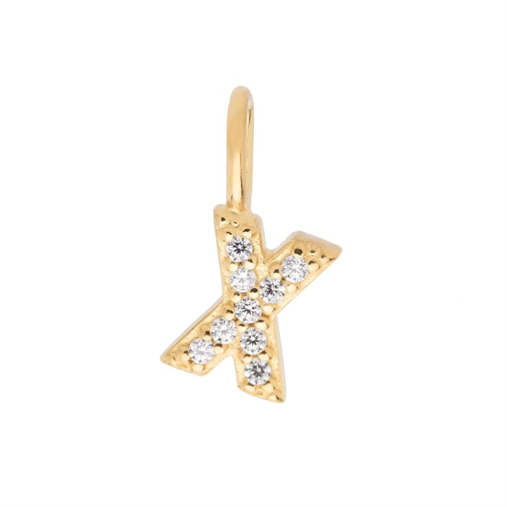 Mini Uppercase CZ Alphabet Letter X Charm Pendant 11.29mm inc. loop x 5mm Gold Plated Sterling Silver Vermeil