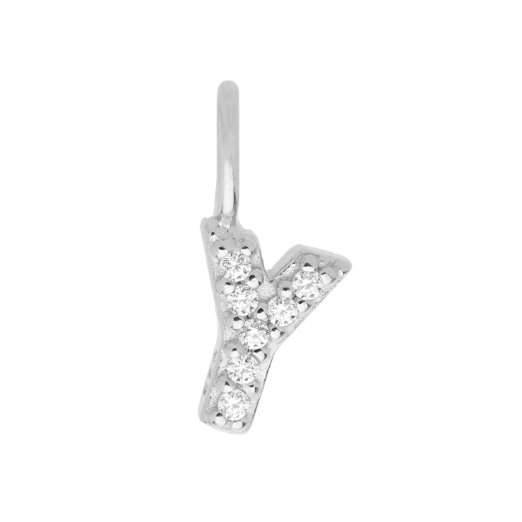 Mini Uppercase CZ Alphabet Letter Y Charm Pendant 10.85mm inc. loop x 5.06mm Sterling Silver