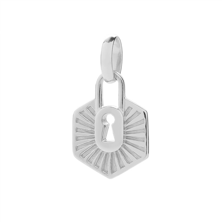 10mm Keyhole Hexagon Rays Patterned Charm Pendant Sterling Silver