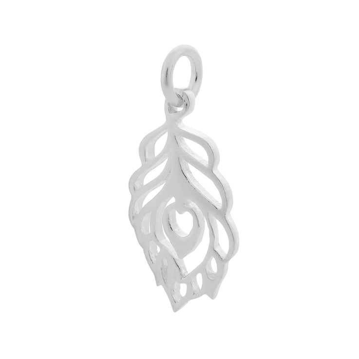 Peacock Feather Charm Pendant Sterling Silver