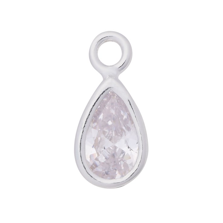 Crystal 8x5mm Teardrop CZ Crystal Sterling Silver Charm - Birthstone April