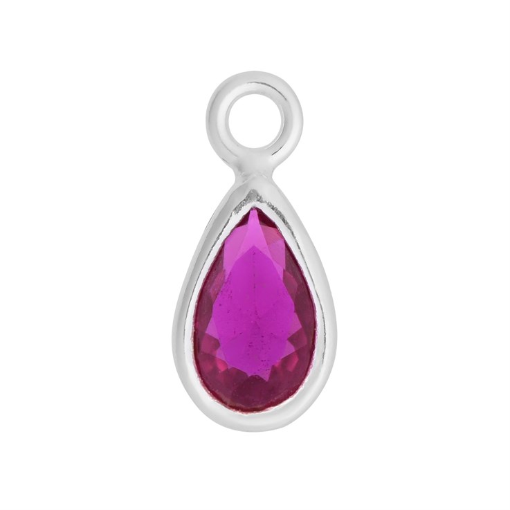 Ruby 8x5mm Teardrop CZ Crystal Sterling Silver Charm - Birthstone July